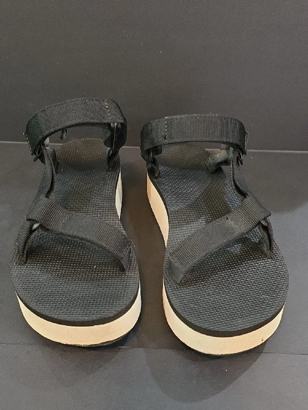 Teva Women's Black Platform Sandals with Cream Midsole Size 8